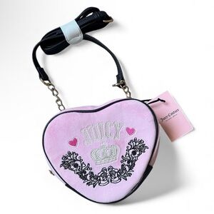 NWT Juicy Couture Pink Heart Crossbody with Brown Floral Design Y2K